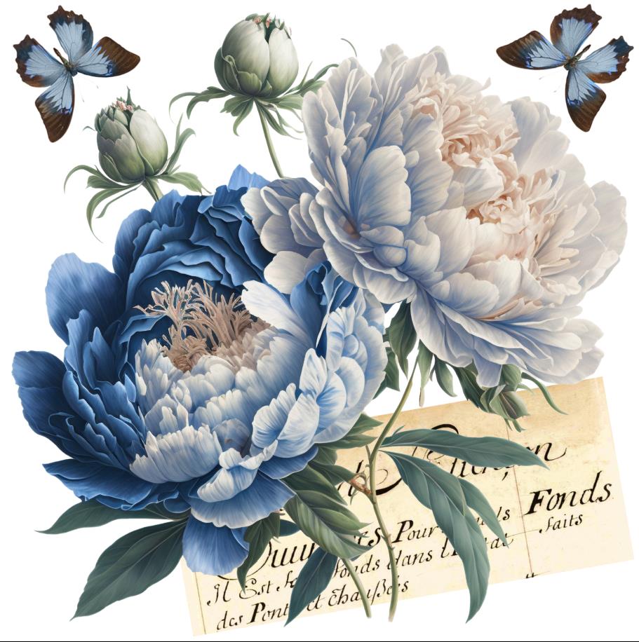 Porzellansticker "Blue Peony" 2