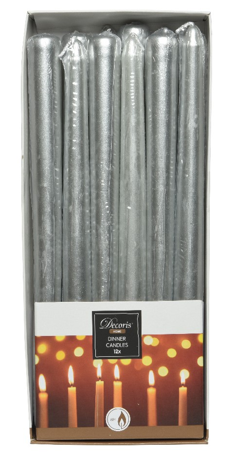 Spitzkerzen - Metallic Silber (12 Stk.)