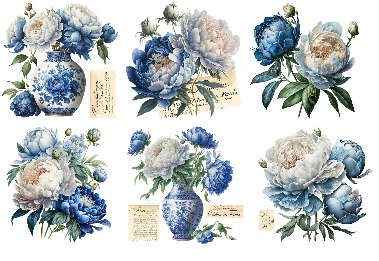 Set Porzellansticker "Blue Peony" (6 Stk.)