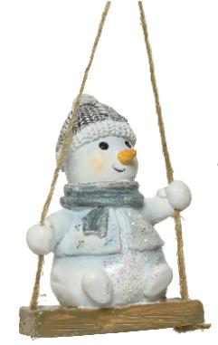 Figur auf Schaukel - Schneemann (graue Mütze)