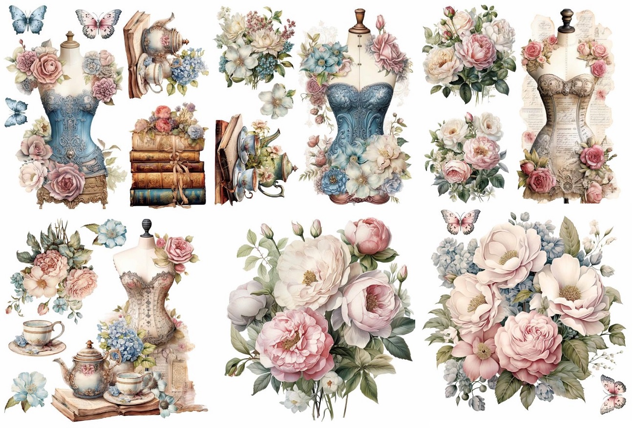 Set Porzellansticker "Faded Flowers" (6 Stk.)